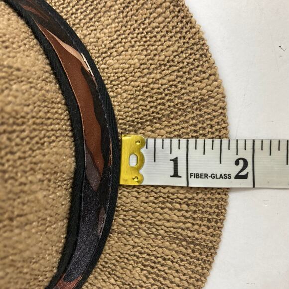Tan woven jute fedora hat with camo hatband - Picture 5 of 12